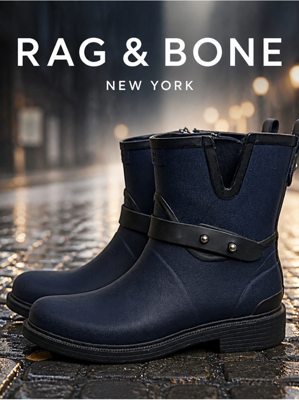 Rag & Bone dark Blue moto Rain & Snow Boots sz 6